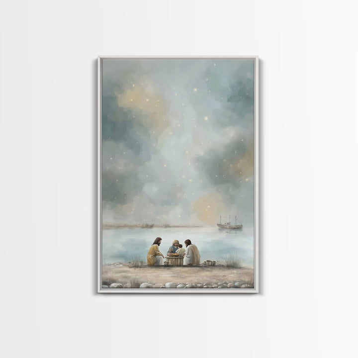 Harbor Morning Grace – Framed Canvas Print – Christian Wall Art – Jesus Painting – Christian Art Canvas – Christian Decor – Christmas Art –