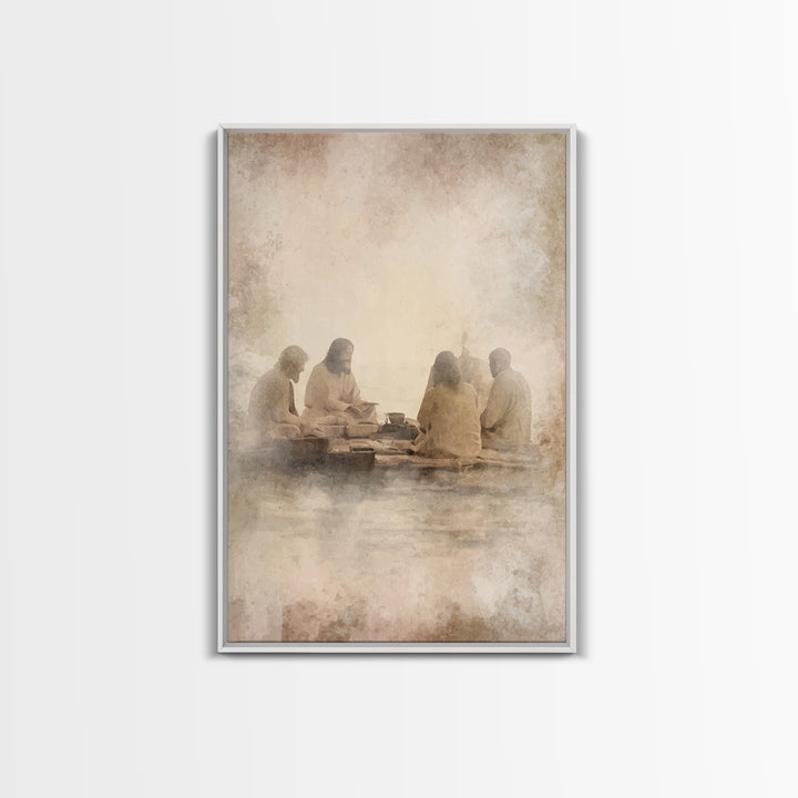 Evening Meal Peace – Framed Canvas Print – Christian Art Canvas – Christian Wall Art – Jesus Painting – Christian Decor – Moody Christian A