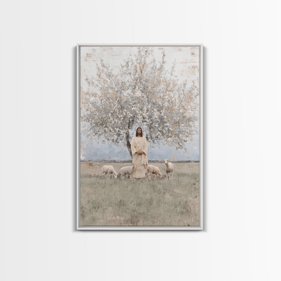 Shepherd Of Peace | Framed Canvas Print | Christian Art Canvas | Christian Wall Art | Jesus Painting | Minimalist Christian Art | Christian