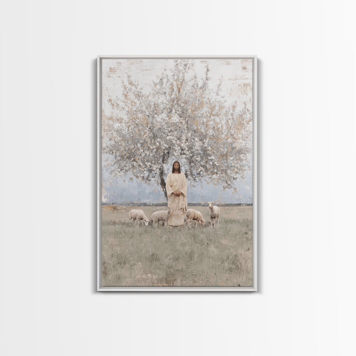 Shepherd Of Peace | Framed Canvas Print | Christian Art Canvas | Christian Wall Art | Jesus Painting | Minimalist Christian Art | Christian