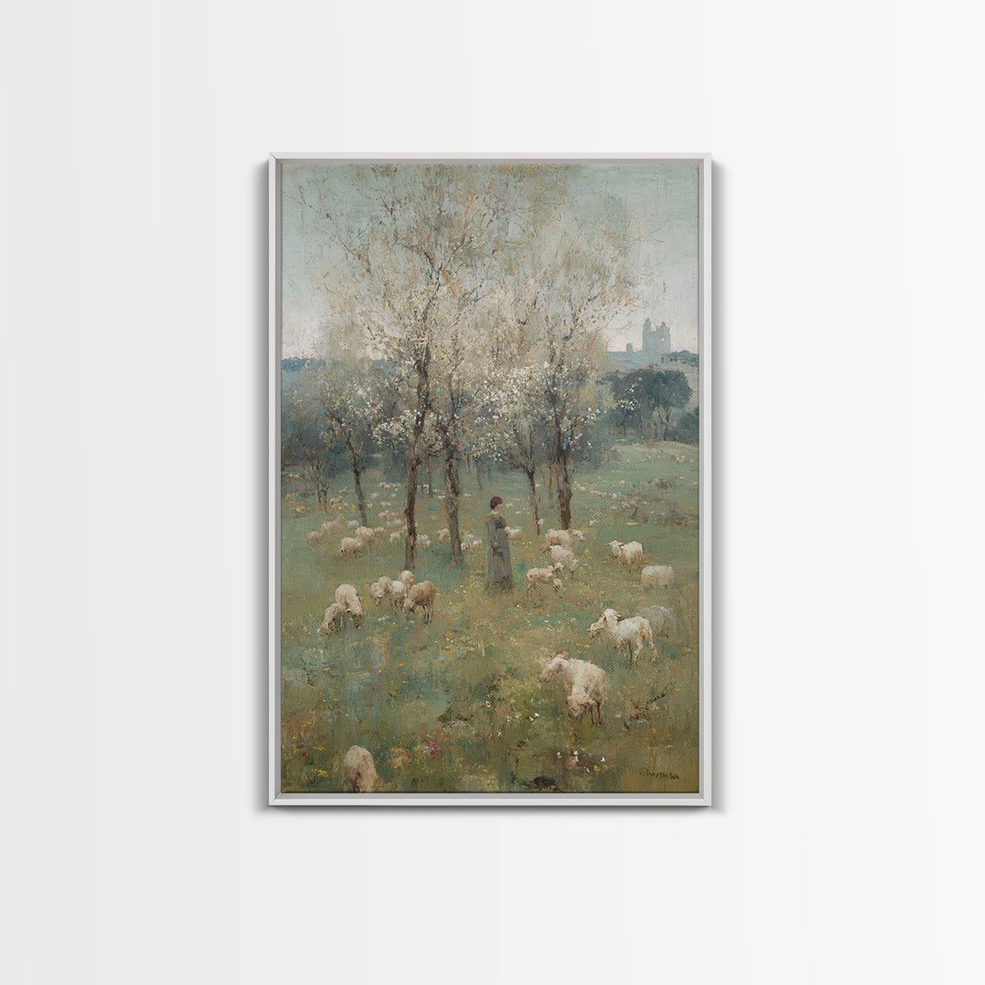 Spring Pasture Calm – Framed Canvas Print – Christian Art Canvas – Christian Wall Art – Christian Painting – Subtle Christian Art – Christi