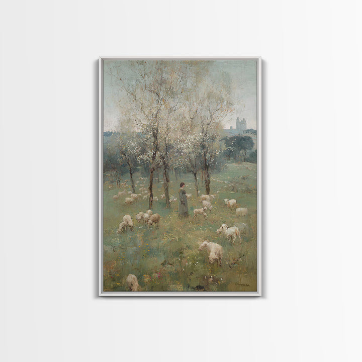 Spring Pasture Calm – Framed Canvas Print – Christian Art Canvas – Christian Wall Art – Christian Painting – Subtle Christian Art – Christi