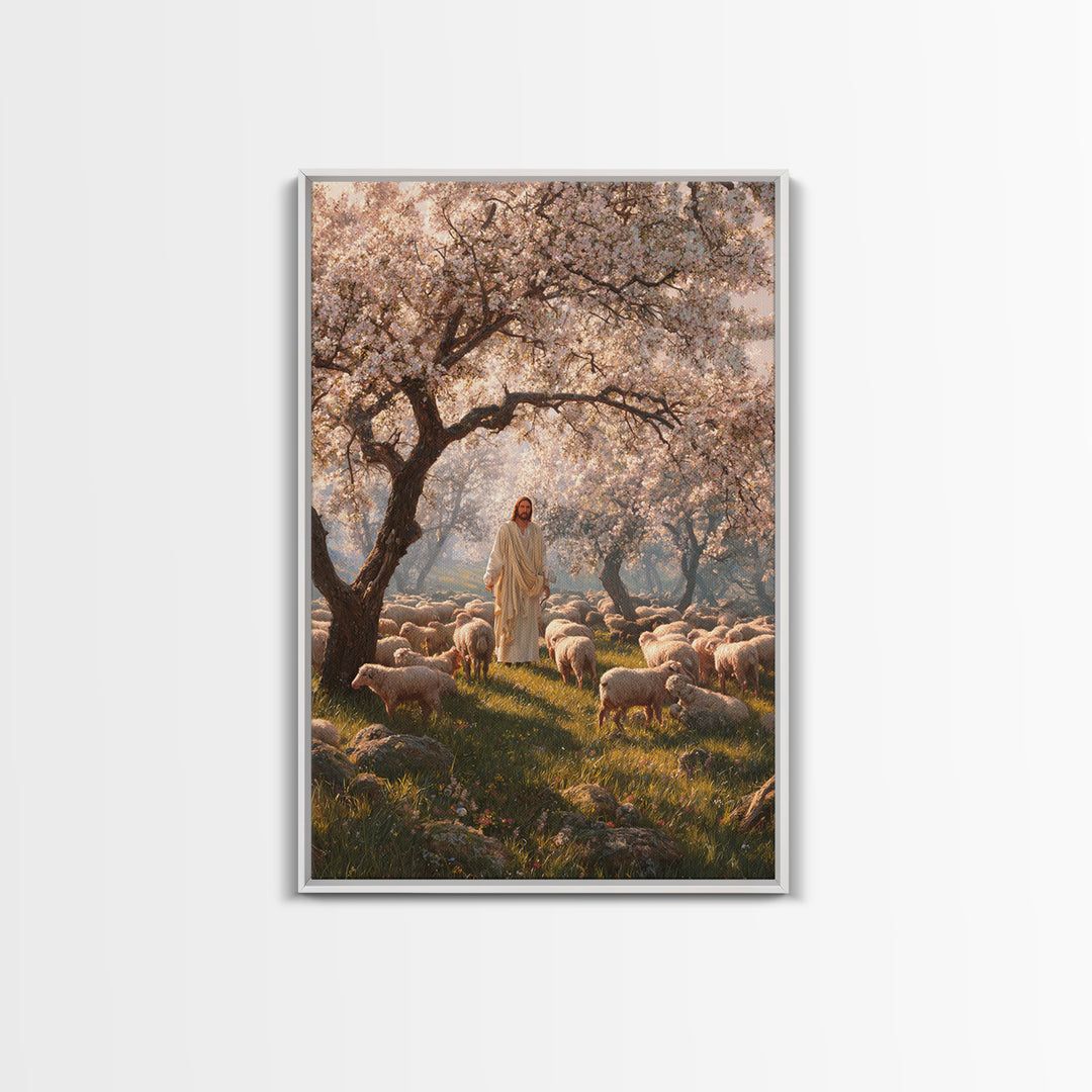 Orchard Flock Light, Framed Canvas Print, Christian Art Canvas, Jesus Painting, Christian Wall Art, Christian Art Prints, Christian Decor,