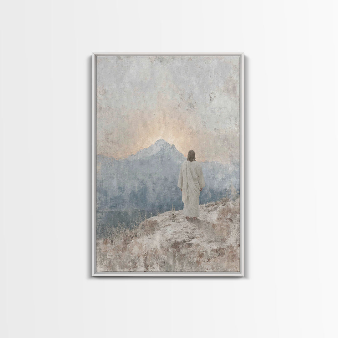 Mountain Dawn Hope | Framed Canvas Print | Christian Wall Art | Christian Art Canvas | Jesus Painting | Subtle Christian Art | Christian De