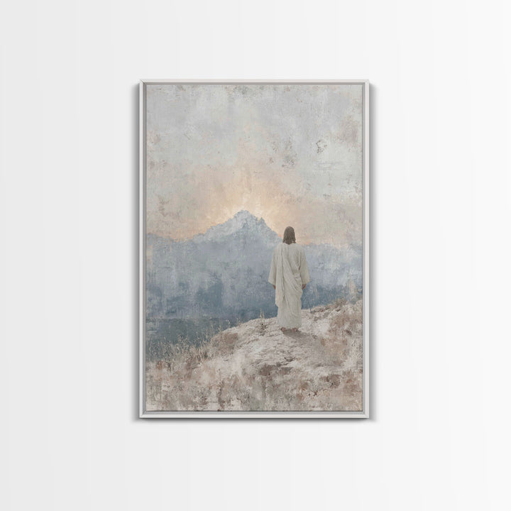 Mountain Dawn Hope | Framed Canvas Print | Christian Wall Art | Christian Art Canvas | Jesus Painting | Subtle Christian Art | Christian De