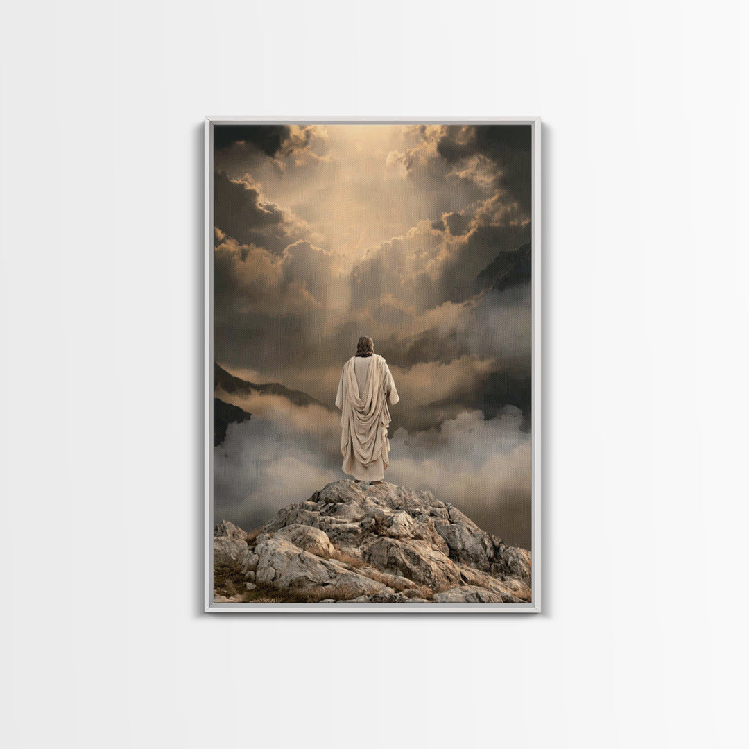 Summit Light Prayer, Framed Canvas Print, Christian Art Canvas, Christian Wall Art, Jesus Painting, Moody Christian Art, Christian Decor, C