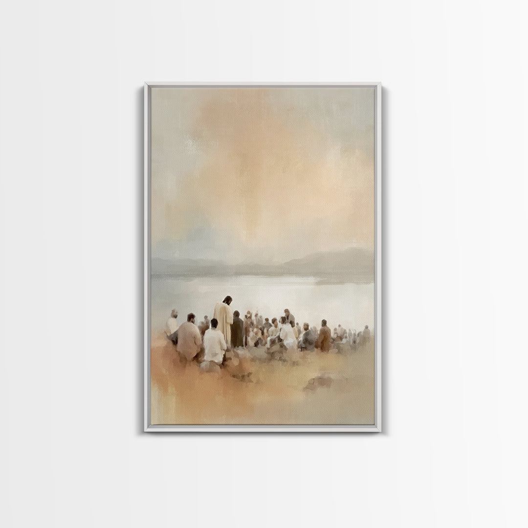 Shoreline Teaching Light | Framed Canvas Print | Christian Art Canvas | Christian Wall Art | Jesus Painting | Christian Art | Christian Dec