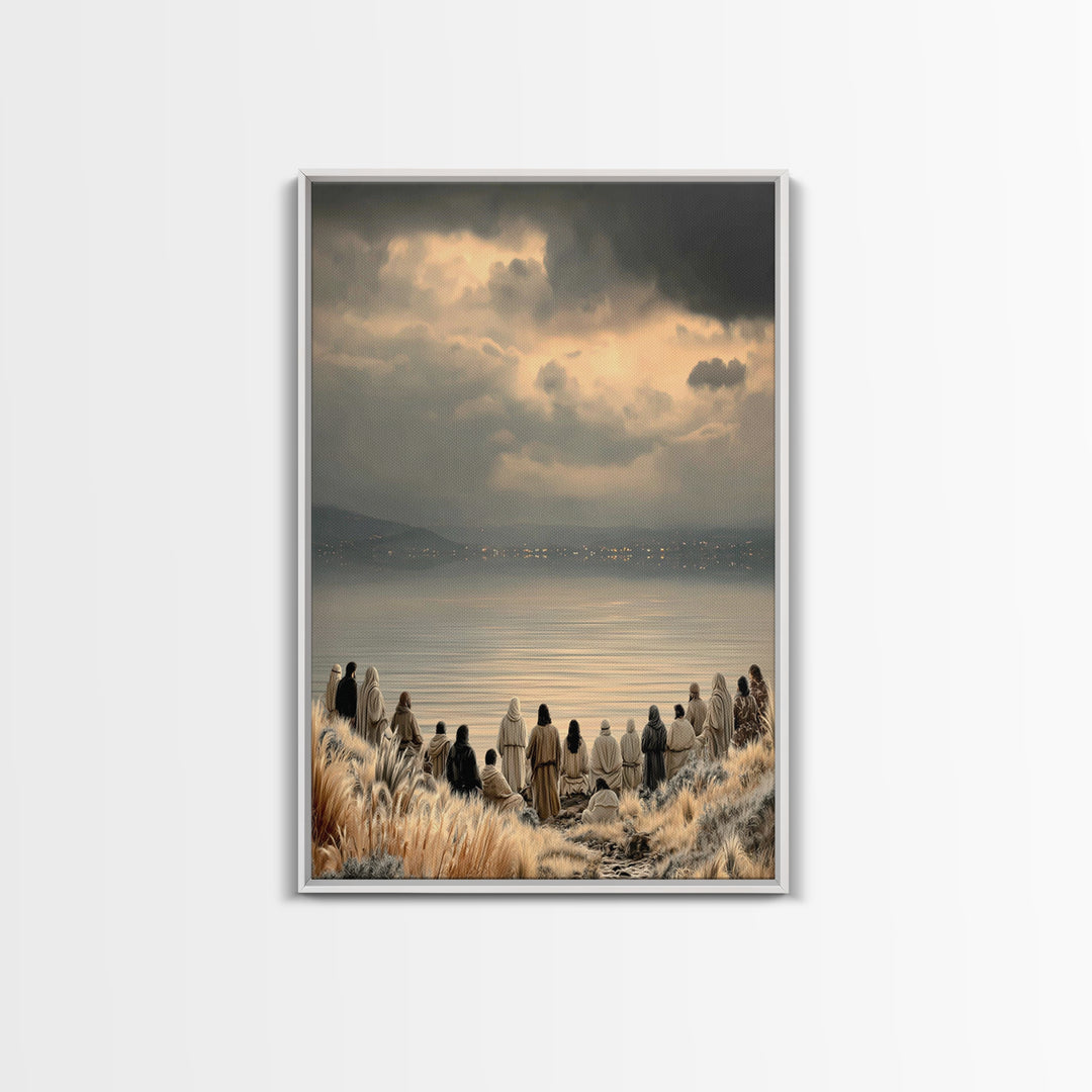 Twilight Gathering Calm, Framed Canvas Print, Christian Art Canvas, Christian Wall Art, Jesus Painting, Christian Art, Christian Decor, Moo