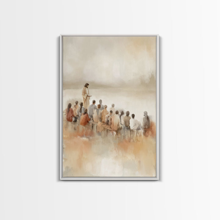 Quiet Shore Lesson – Framed Canvas Print – Christian Art Canvas – Minimalist Christian Art – Jesus Painting – Christian Wall Art – Subtle C