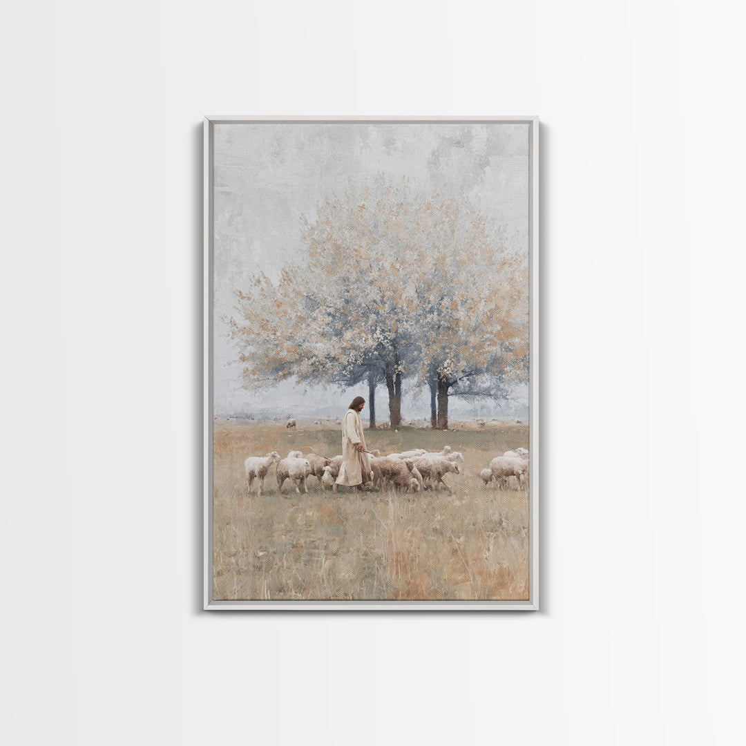 Pastoral Shepherd Path | Framed Canvas Print | Jesus Painting | Christian Wall Art | Christian Art Canvas | Christian Decor | Large Christi