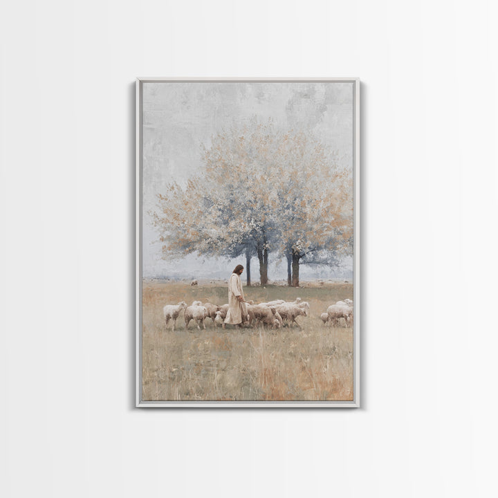 Pastoral Shepherd Path | Framed Canvas Print | Jesus Painting | Christian Wall Art | Christian Art Canvas | Christian Decor | Large Christi