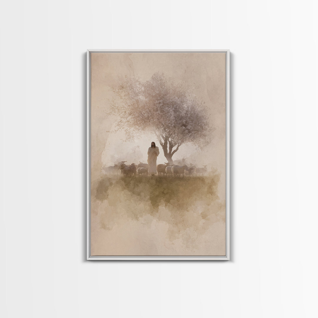 Morning Shepherd Calm – Framed Canvas Print – Christian Art Canvas – Jesus Painting – Christian Wall Art – Christian Christmas Art – Christ