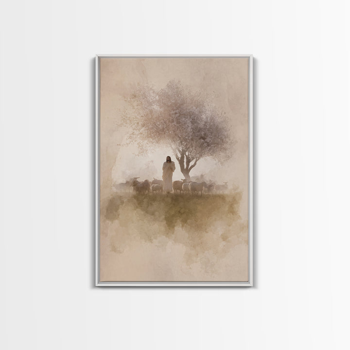 Morning Shepherd Calm – Framed Canvas Print – Christian Art Canvas – Jesus Painting – Christian Wall Art – Christian Christmas Art – Christ
