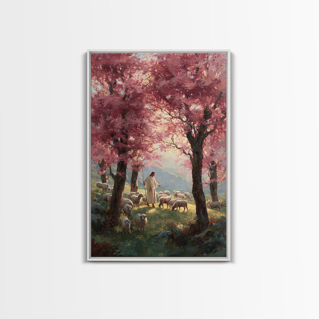 Valley Blossom Walk – Framed Canvas Print – Christian Art Canvas – Christian Wall Art – Jesus Painting – Christian Art Gift – Large Christi