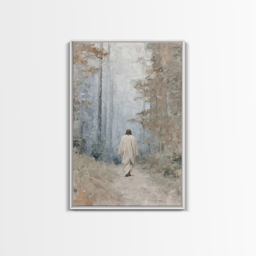 Misty Woodland Peace | Framed Canvas Print | Christian Wall Art | Minimalist Christian Art | Christian Art Canvas | Jesus Painting | Subtle