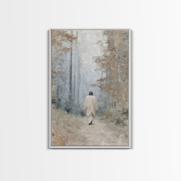 Misty Woodland Peace | Framed Canvas Print | Christian Wall Art | Minimalist Christian Art | Christian Art Canvas | Jesus Painting | Subtle
