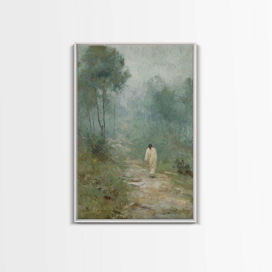Quiet Morning Steps, Framed Canvas Print, Christian Art Canvas, Subtle Christian Art, Christian Wall Art, Jesus Painting, Christian Decor F