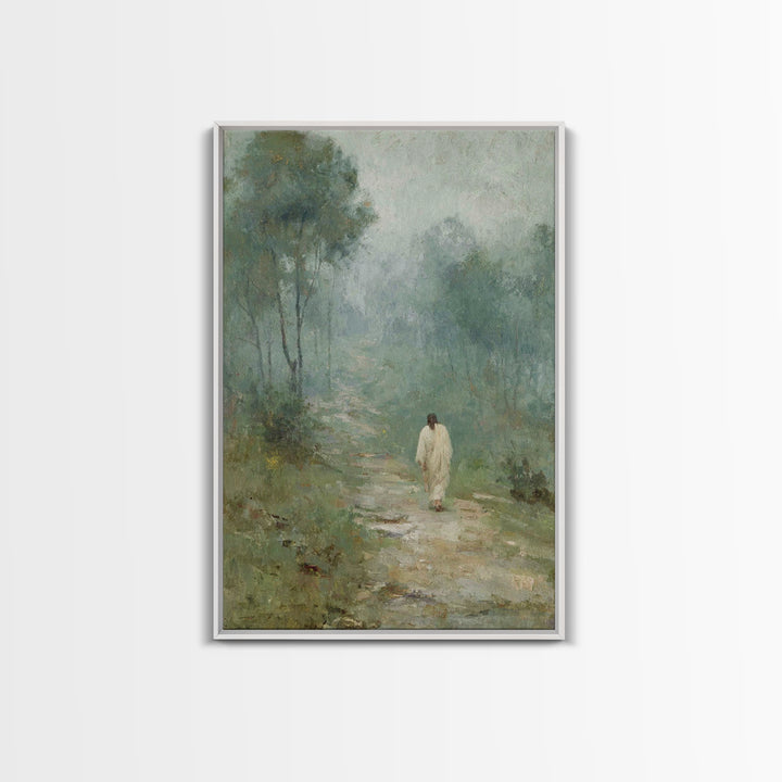 Quiet Morning Steps, Framed Canvas Print, Christian Art Canvas, Subtle Christian Art, Christian Wall Art, Jesus Painting, Christian Decor F