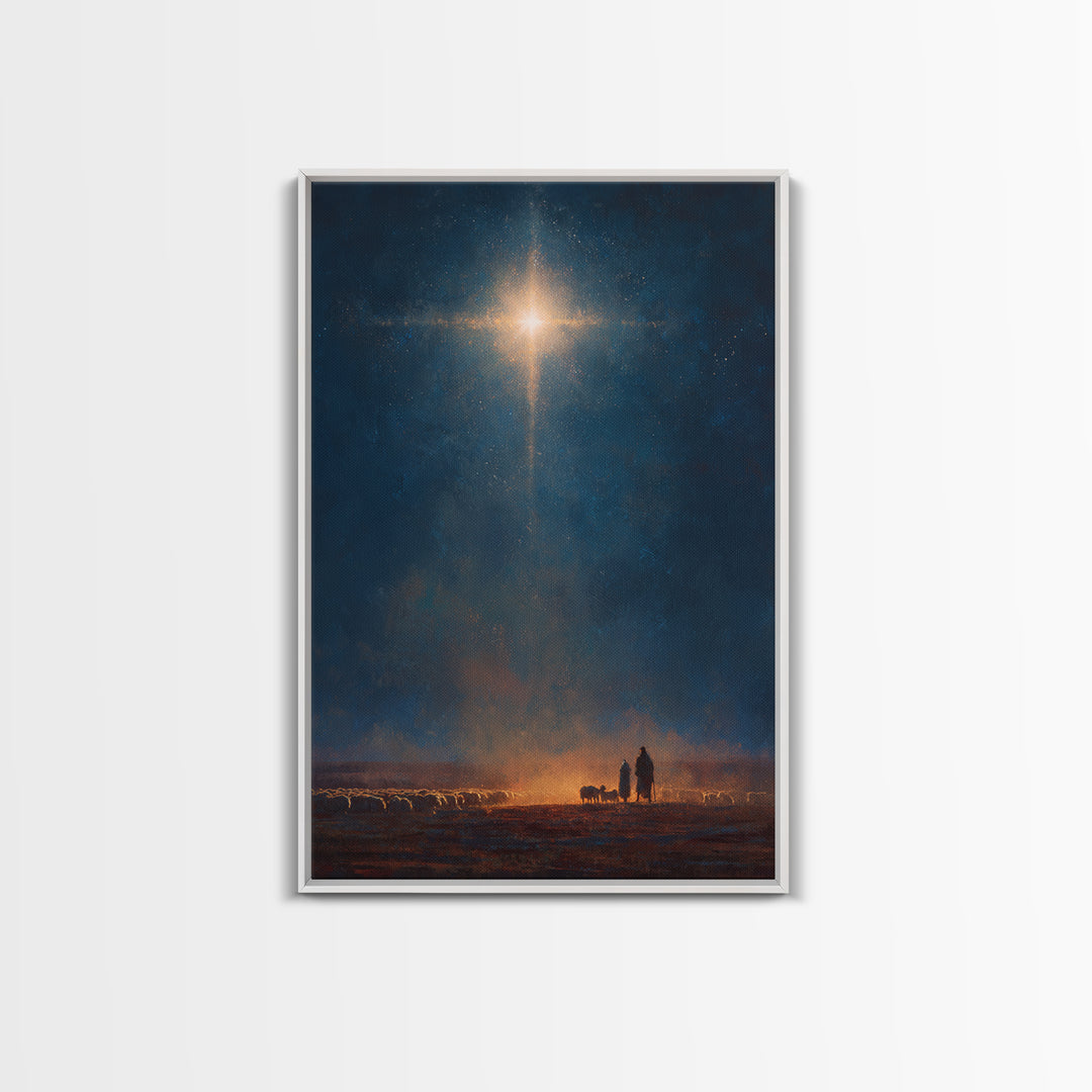Night Of Glory – Framed Canvas Print – Christmas Wall Art – Christian Art Canvas – Moody Christmas Art – Christian Christmas Art