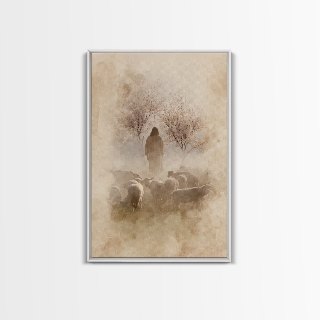 Shepherds In Bloom – Framed Canvas Print – Christian Wall Art – Christian Art Painting – Jesus Canvas Art – Vintage Christian Art – Christi