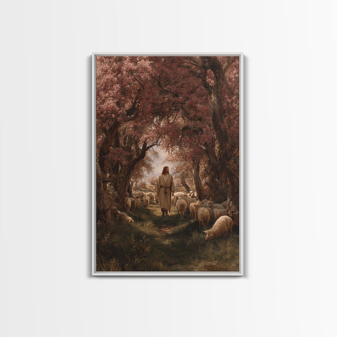 Garden Of The Shepherd – Framed Canvas Print – Christian Art Painting – Jesus Wall Art – Christian Art Canvas – Christian Decor – Modern Ch