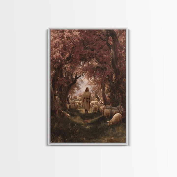 Garden Of The Shepherd – Framed Canvas Print – Christian Art Painting – Jesus Wall Art – Christian Art Canvas – Christian Decor – Modern Ch
