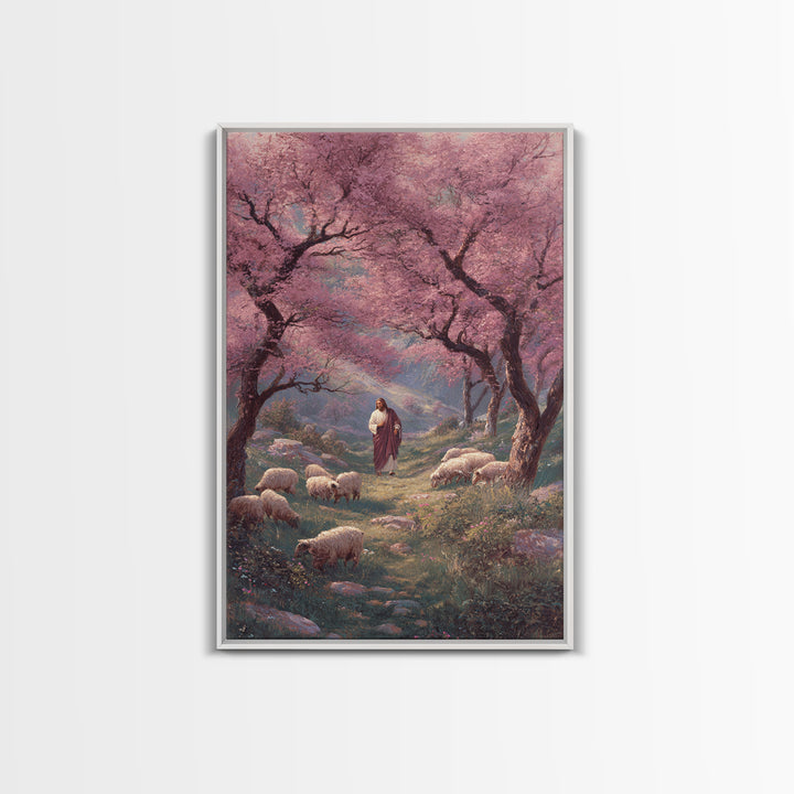 Risen Shepherd Walk – Framed Canvas Print – Jesus Canvas Art – Christian Art Painting – Christian Wall Art – Christian Art Work – Moody Chr
