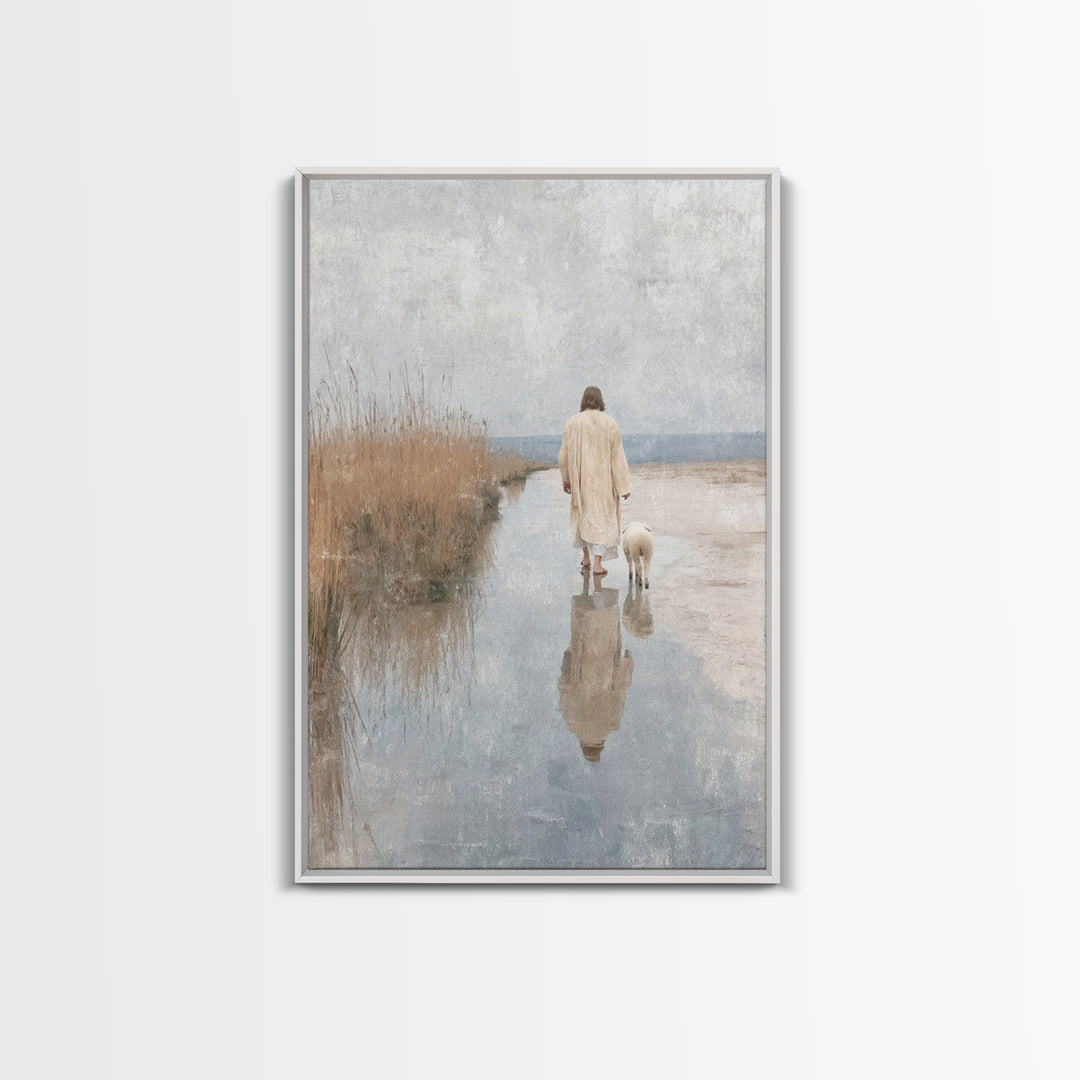 Hillside Shepherd Peace | Framed Canvas Print | Christian Wall Art | Jesus Art Canvas | Vintage Christian Art | Christian Painting | Christ