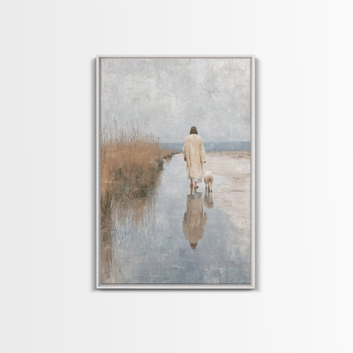 Hillside Shepherd Peace | Framed Canvas Print | Christian Wall Art | Jesus Art Canvas | Vintage Christian Art | Christian Painting | Christ