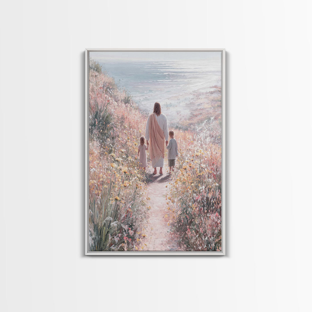 Golden Bloom Path, Framed Canvas Print, Christian Wall Art, Jesus Painting Canvas, Christian Decor, Modern Christian Painting, Christian Gi