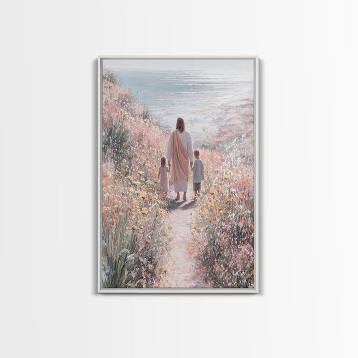 Golden Bloom Path, Framed Canvas Print, Christian Wall Art, Jesus Painting Canvas, Christian Decor, Modern Christian Painting, Christian Gi