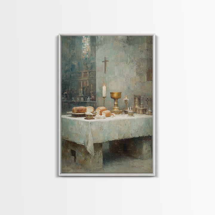 Holy Supper Glow, Framed Canvas Print, Christian Art Print, Christian Wall Art, Moody Christian Art, Christian Christmas Art