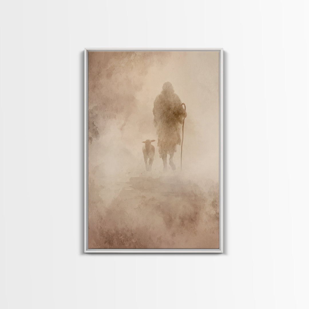 Guiding Shepherd , Framed Canvas Print, Christian Art Canvas, Christian Wall Art, Christian Painting, Christian Art Print