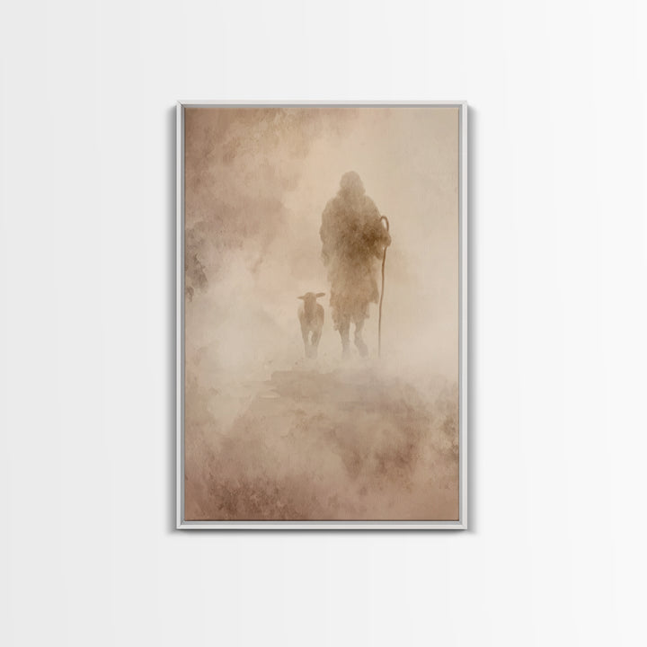 Guiding Shepherd , Framed Canvas Print, Christian Art Canvas, Christian Wall Art, Christian Painting, Christian Art Print