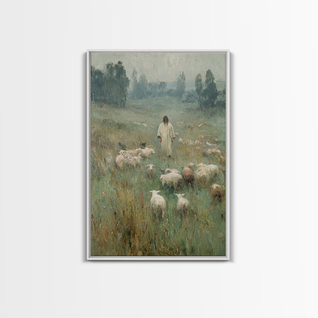 Pasture Reverence – Framed Canvas Print – Vintage Christian Art – Christian Wall Art – Christian Art Canvas – Jesus Painting – Christian De