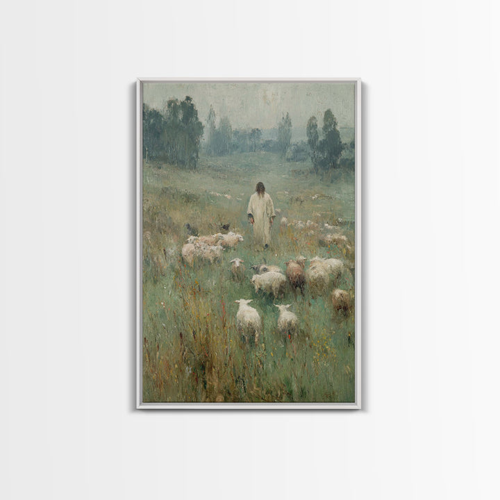 Pasture Reverence – Framed Canvas Print – Vintage Christian Art – Christian Wall Art – Christian Art Canvas – Jesus Painting – Christian De