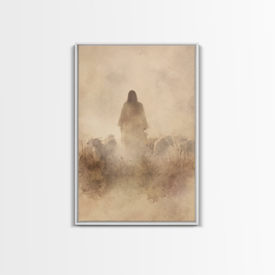 Shepherd Of Light – Framed Canvas Print – Christian Wall Art – Jesus Painting – Christian Canvas Art – Pastoral Scenery – Christian Gift Id
