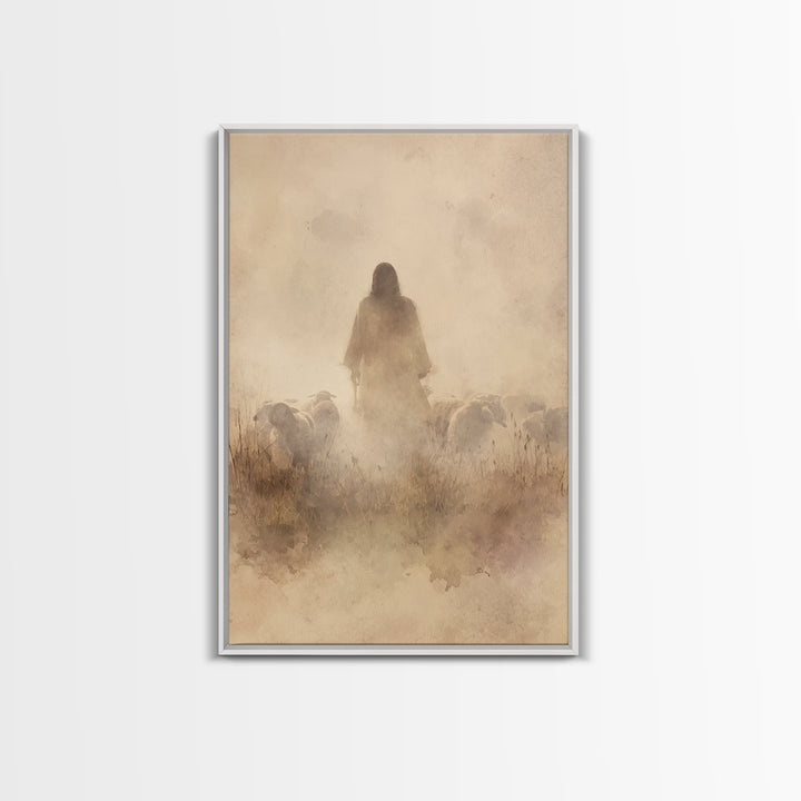 Shepherd Of Light – Framed Canvas Print – Christian Wall Art – Jesus Painting – Christian Canvas Art – Pastoral Scenery – Christian Gift Id