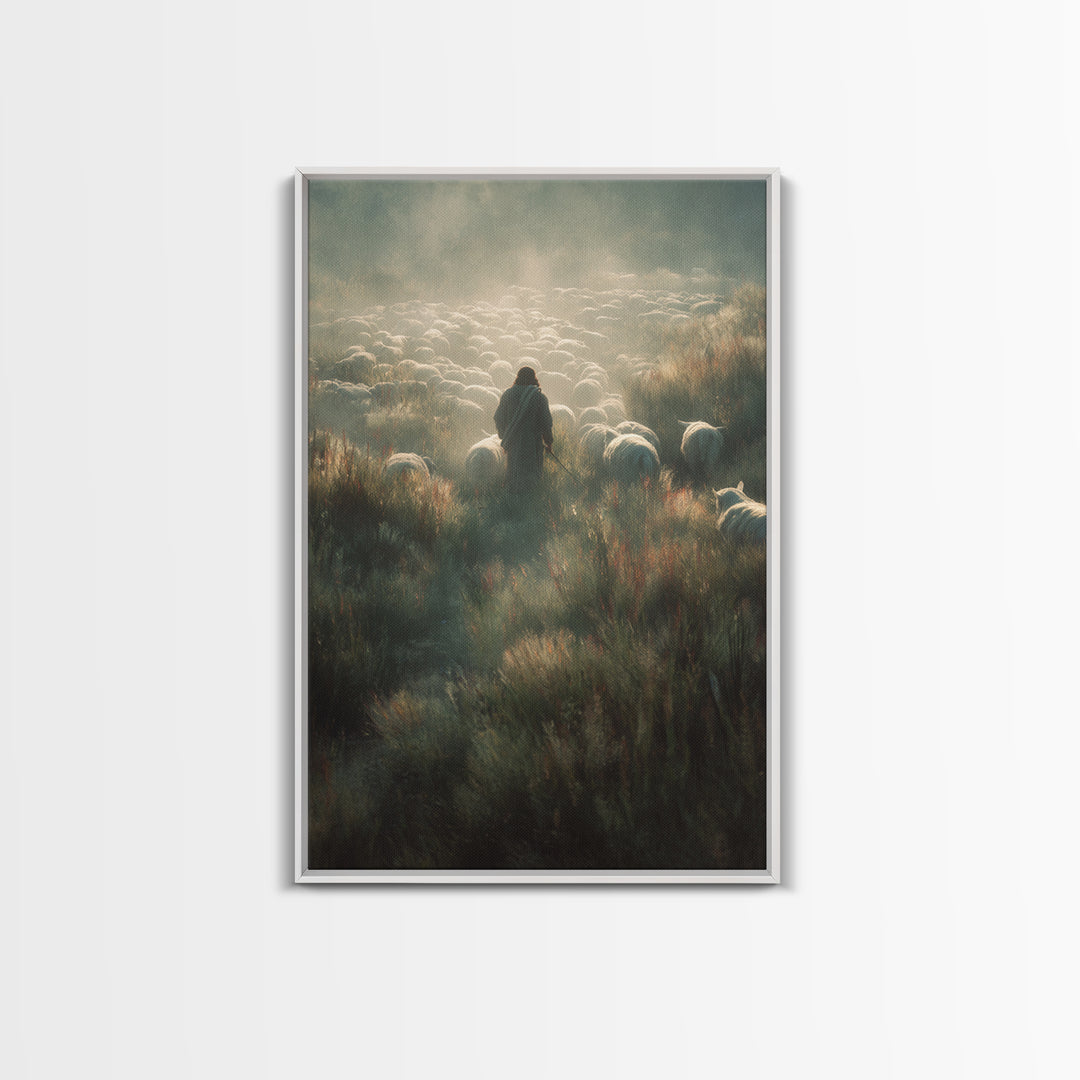 Silent Shepherd Path – Framed Canvas Print – Christian Art Work – Jesus Canvas Art – Christian Wall Art – Moody Christian Art – Christian D