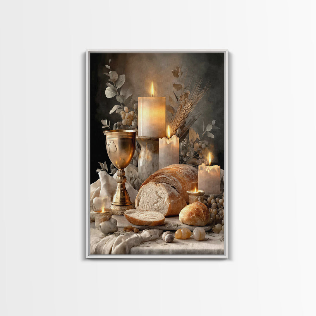 Graceful Still Table, Framed Canvas Print, Christian Wall Art, White Christmas Art, Christian Art Canvas, Christian Decor