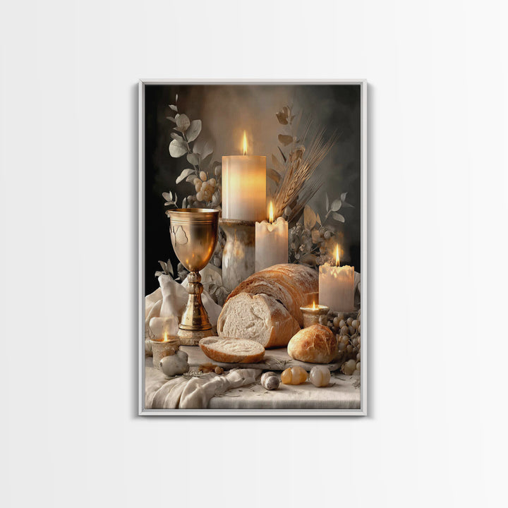 Graceful Still Table, Framed Canvas Print, Christian Wall Art, White Christmas Art, Christian Art Canvas, Christian Decor