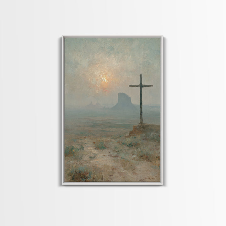 Cross At Dawn – Framed Canvas Print – Christian Wall Art – Christian Painting – Subtle Christian Art – Christian Art Canvas