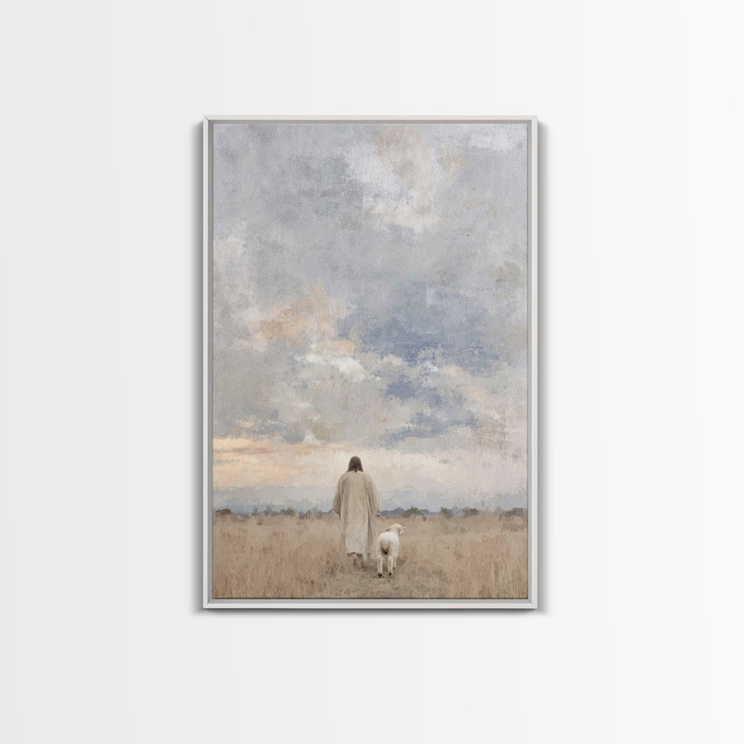 Golden Field Walk, Framed Canvas Print, Christian Art Canvas, Christian Wall Art, Christian Art, Jesus Painting, Christian Christmas Art
