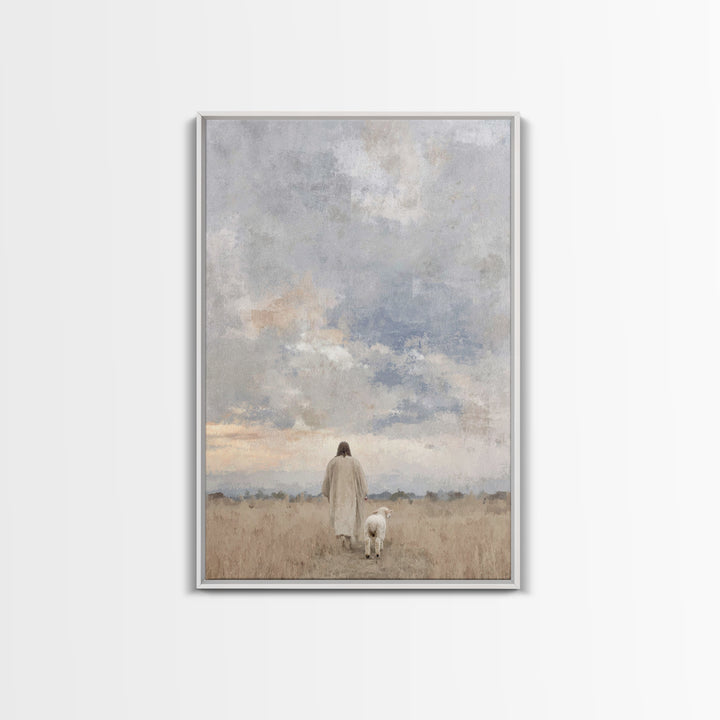 Golden Field Walk, Framed Canvas Print, Christian Art Canvas, Christian Wall Art, Christian Art, Jesus Painting, Christian Christmas Art