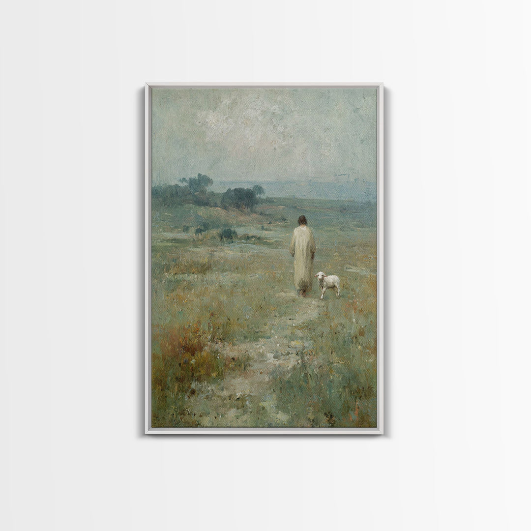 Quiet Meadow Steps – Framed Canvas Print – Christian Art – Christian Art Canvas – Christian Wall Art – Jesus Painting – Christian Art Print