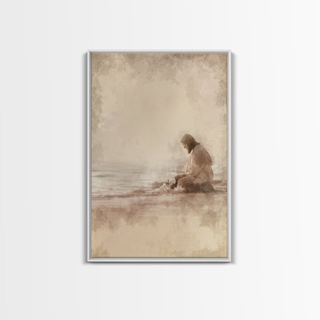 Sacred Tides Whisper – Framed Canvas Print – Christian Wall Art – Jesus Canvas Art – Christian Art Canvas – Minimalist Christian Art – Chri