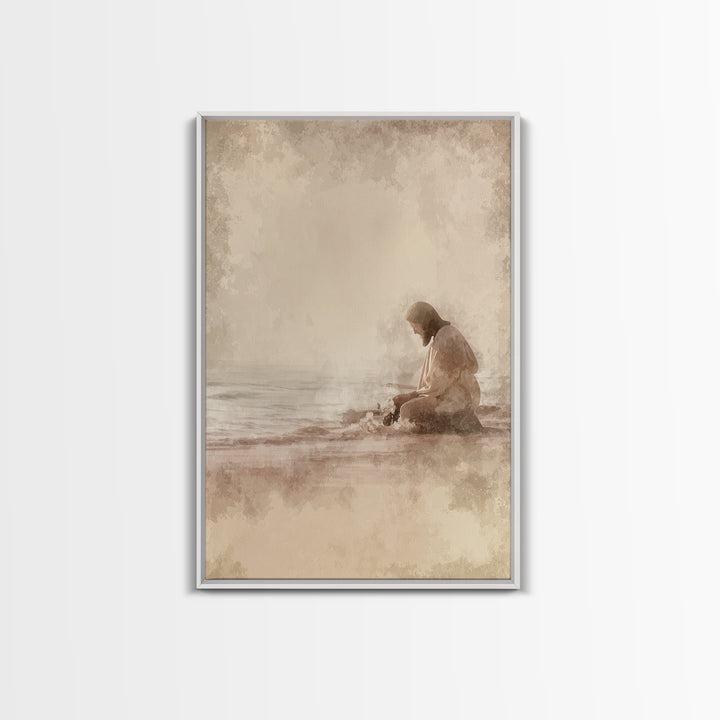 Sacred Tides Whisper – Framed Canvas Print – Christian Wall Art – Jesus Canvas Art – Christian Art Canvas – Minimalist Christian Art – Chri