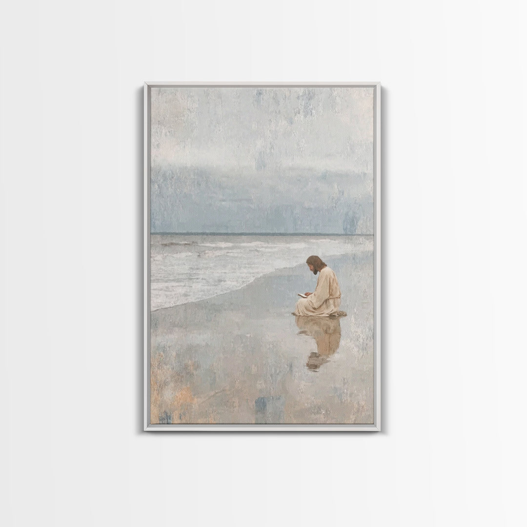 Ocean Dawn Grace, Framed Canvas Print, Christian Wall Art, Jesus Painting, Christian Art Print, Modern Christian Art, Christian Christmas A