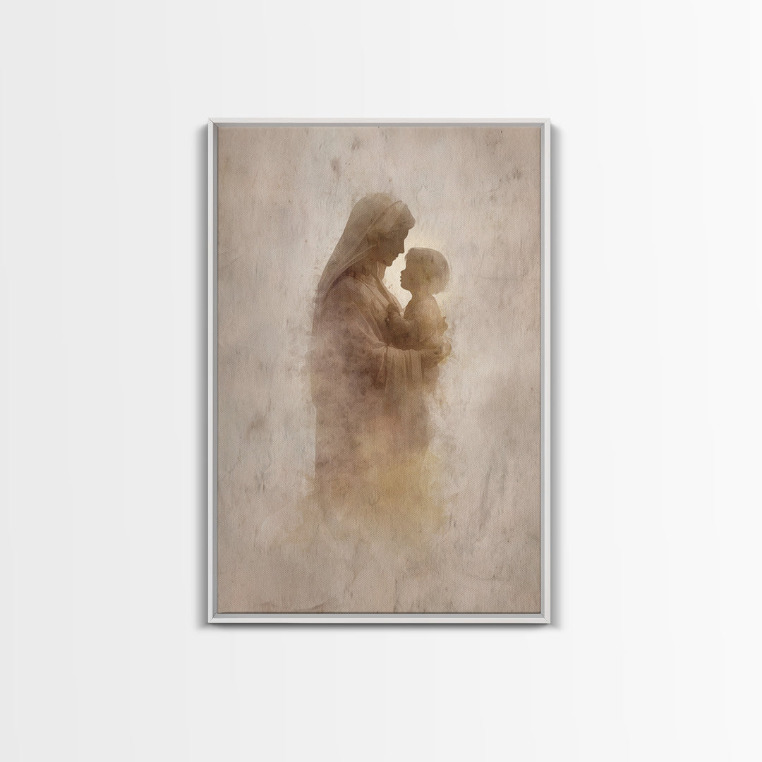 Sacred Embrace | Framed Canvas Print | Christian Wall Art | Mary And Jesus Painting | Christian Art Canvas | Vintage Christian Art | Christ