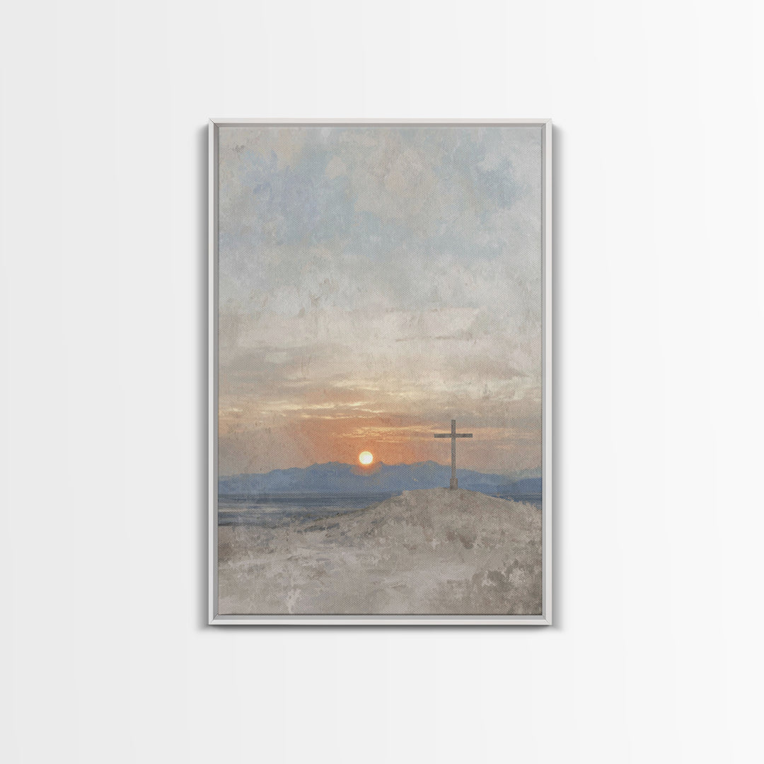 Sunset Of Mercy, Framed Canvas Print, Christian Wall Art, Christian Art Print, Subtle Christian Art, Vintage Christian Art